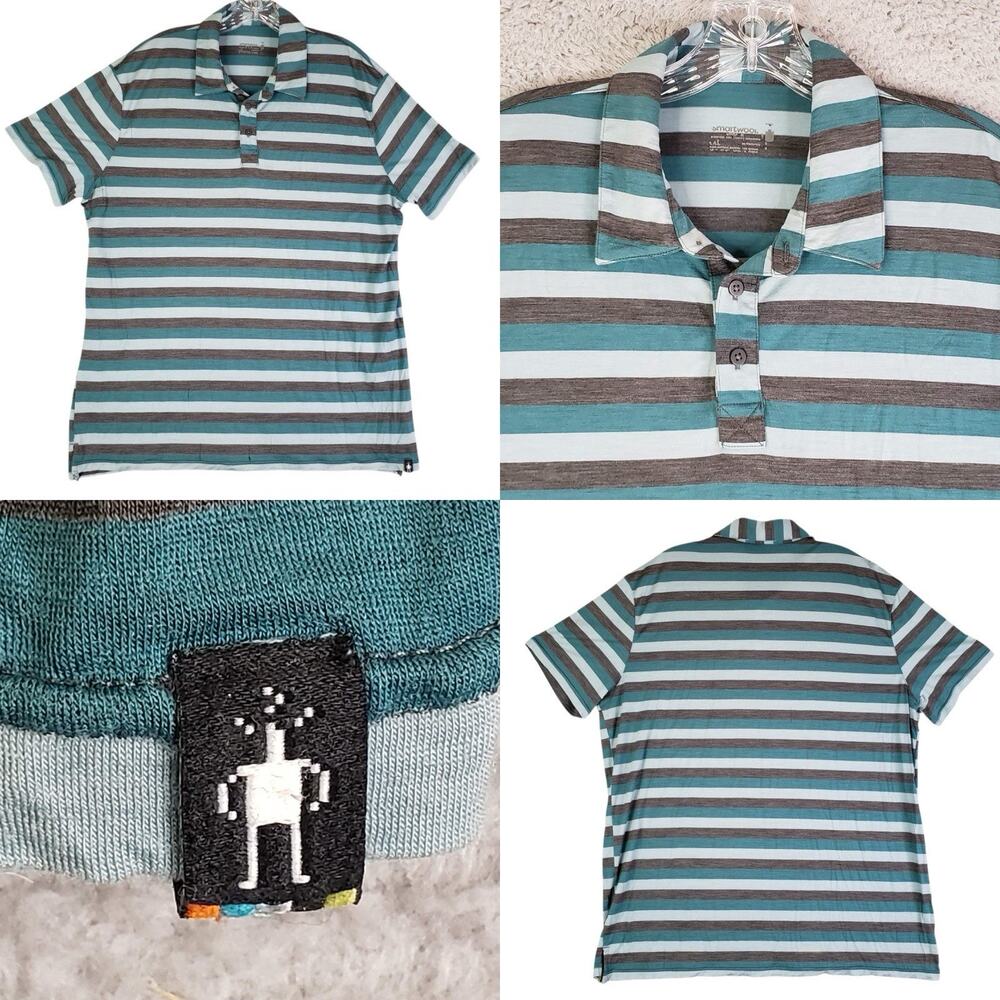 SmartWool Polo Shirt Mens 2XL XXL Green Merino Wool Blend Casual Golf Hike Flaw